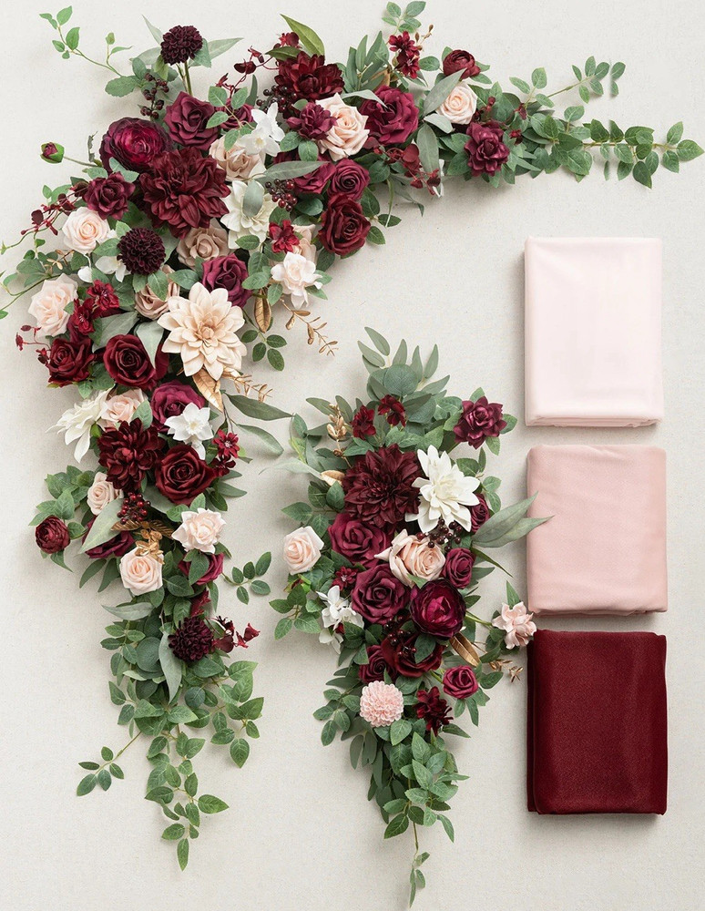 Ling’s moment Romantic Marsala Wedding Arch Decor Set: Drapes & Flowers