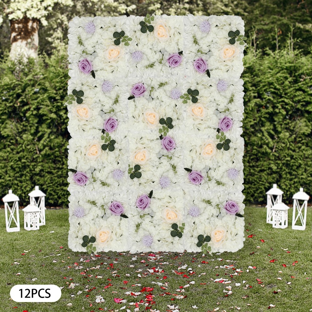 12PCS Artificial Flower Wall Background Silk Rose Mat for Wedding Backdrop Decor