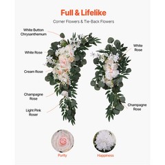 Uimoso Artificial Wedding Arch Flowers Kit White With 2 Pcs Flowers 2 Pcs Drapes