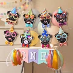 Pug Birthday Garland — Photographic Pug Faces Birthday Banner, Funny Pug B