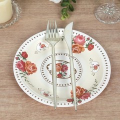 25 IVORY 7″ Paper Round Plates with Vintage Rose Flower Print Wedding Events