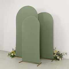 3 DUSTY SAGE GREEN Matte Fitted Spandex Round Top Arch Backdrop STAND COVERS Set