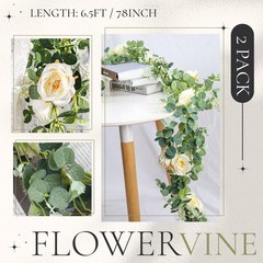 Der Rose 2Pack 13Ft Artificial Eucalyptus Flower Garland with Fake Rose Flowe…