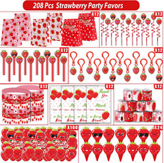 208PCS Strawberry Party Favors, Berry First Birthday Decor, Theme Decorations fo