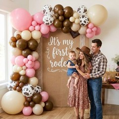 Cowgirl Balloon Arch Kit, Brown Pink Ivory White Cow Print Balloons with “Yee…