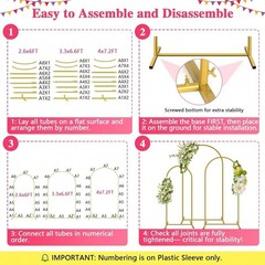 3Pcs Gold Metal Wedding Arch Frames 6ft 6.6ft 7.2ft Party Backdrop