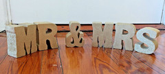 Mr & Mrs Gold Glitter Wood Letter Blocks Decor wedding venue decoration sparkle
