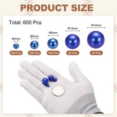 4/6/8/12/14mm Pearl Bead for Vase Filler, 600 Pcs Floating Beads, Blue