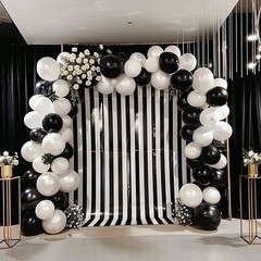 8 ft x 10 ft Black White Striped Satin Backdrop Curtain Panel Wedding Events