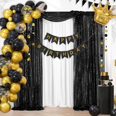 Seamless Black Sequin Curtain Set 2FTx8FT for Wedding and Event Decorations