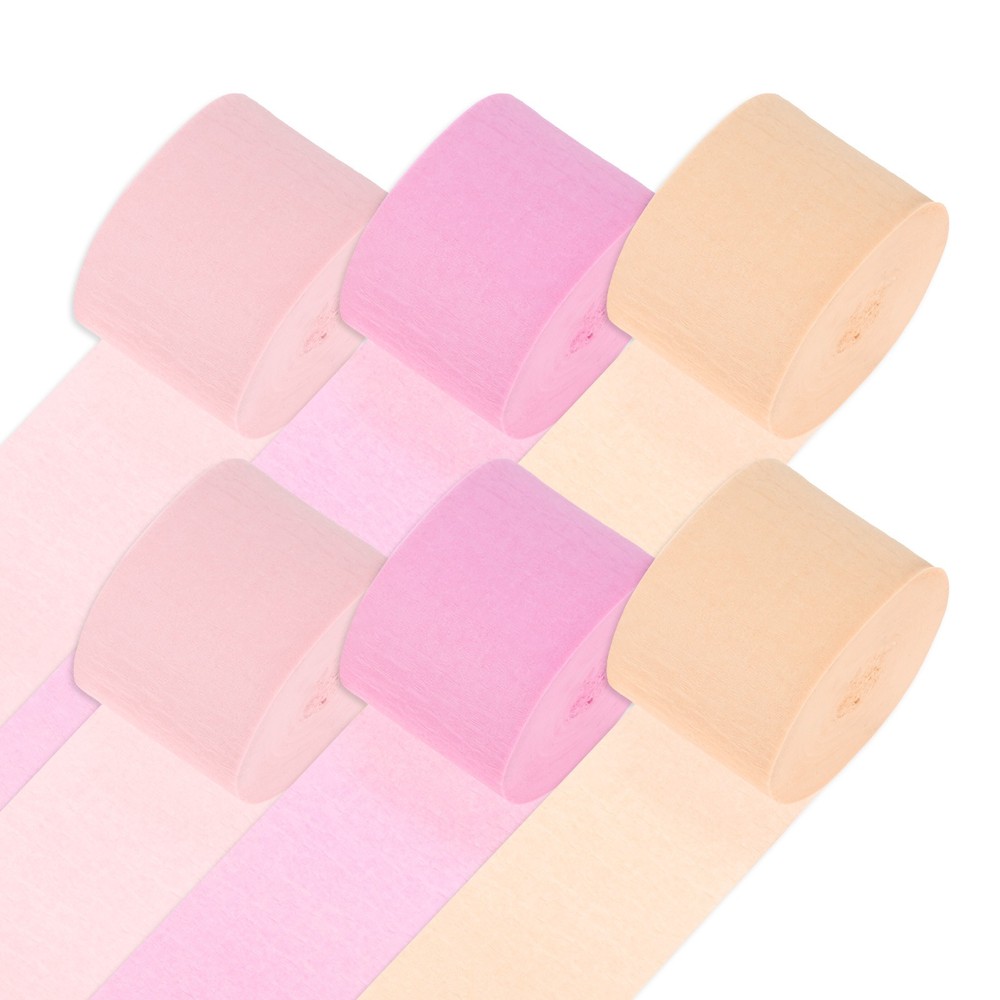 6-Rolls 492ft Crepe Paper Streamer for Art [3 Colors-1.8 Inch x 82 Ft/Roll]