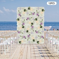 12PCS Artificial Flower Wall Background Silk Rose Mat for Wedding Backdrop Decor