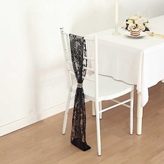 5 BLACK Embroidered Sequin CHAIR SASHES Party Events Decorations Supplies