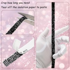 Rhinestone Ribbon Black Rhinestone Strips Self Adhesive, 3 Yards Black