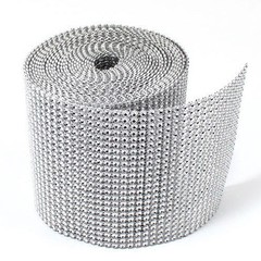 4.75″ x 1 yard Silver DIAMOND MESH WRAP ROLL SPARKLE RHINESTONE Crystal Ribbon