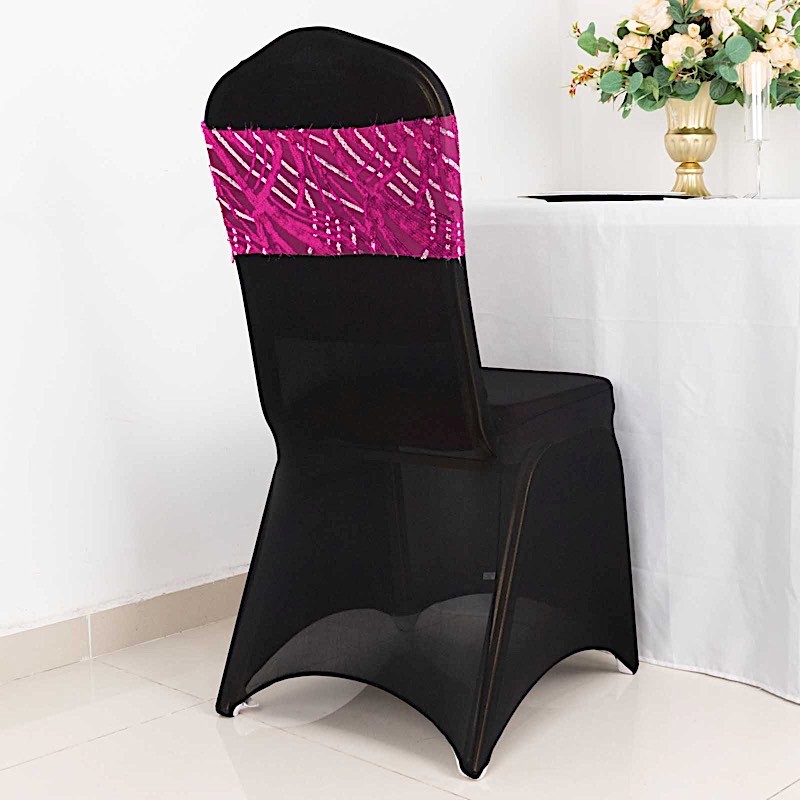 5 FUCHSIA SILVER Mesh Embroidered Sequins CHAIR SASHES Party Events Decorations