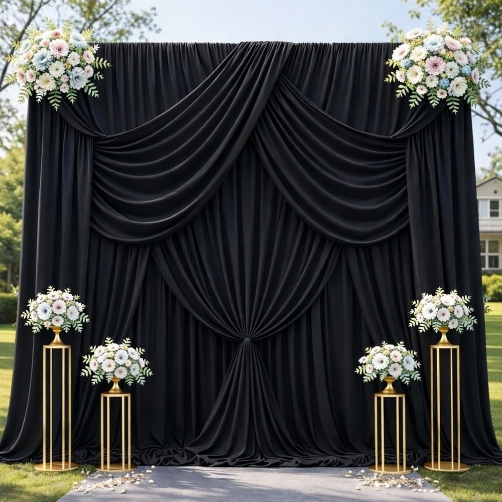 10ft x 12ft Black Backdrop Curtains, Wrinkle Free Thick Fabric Polyester Curtain