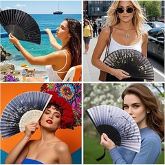 4 Pack Compartments Foldable, Bamboo Hand Fan Small, Fencer Summer, Hand Fan Fold…