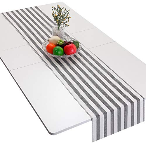 Striped Table Runner Cotton Linen Runners for Wedding Party 13″x35″ Black