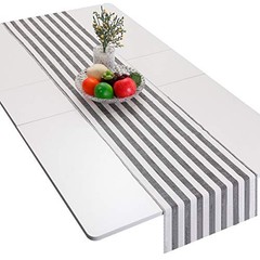 Striped Table Runner Cotton Linen Runners for Wedding Party 13″x35″ Black
