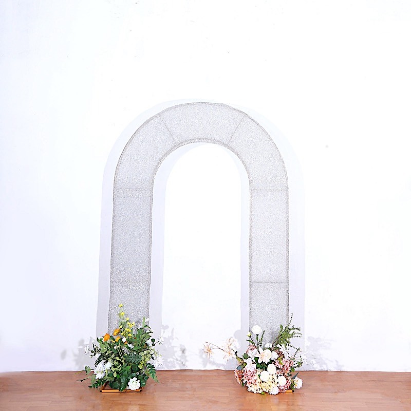 8ft SILVER Shimmer Fitted Spandex Open Arch Double Sided Backdrop STAND COVER
