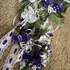 Artist Crafted Beautiful Wedding Bouquet Pd. $525.00- White Roses Purple Flowers