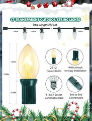 Abeja C7 Clear Christmas Lights Warm White, 25Ft Outdoor Incandescent String …