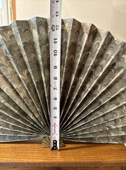 Vtg CBK LTD 1988 Paper Decorative Fan Brass Base Green Paisley Print 24×13 in