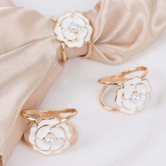 10 WHITE Pearl Floral Metal Chair SASH PIN Buckles GOLD Rim Party Decorations