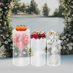 3 Pcs Round Cylinder Pedestal Stand For Wedding Party Display Stand Decor Clear