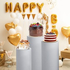 3 Set Cylinder Spandex Stand Covers Gray Elastic Fabric-Small