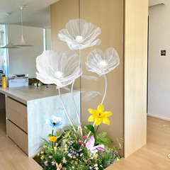 67-Inch White Tulle Poppy Flowers for Weddings, Parties, and Displays