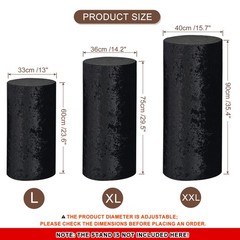 Set of 3 Cylinder Spandex Stand Covers, Black, Velvet Fabric-Large