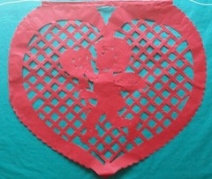 Mexican Valentine Heart Papel Picado Cutout Flags Bunting Paper Red & White