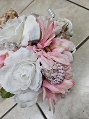 Handmade Coastal Seashell Bridal Bouquet Pink White Beach Wedding Pearl Starfish