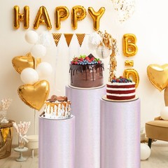 Set of 3 Cylinder Spandex Stand Covers Light Pink Laser Reflective Fabric-Large