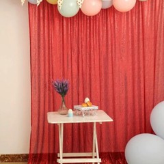 RED 8 ft x 8 ft Sequined Backdrop Curtain Wedding Party PhotoBooth Decorations