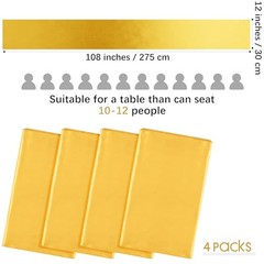 4 Pack Satin Table Runner 12 x 108 Inch Golden Long Bright Silk and Smooth