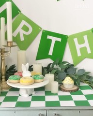 Green Happy Birthday Banner Greenery Theme Party Bunting Supplies Signs for B…