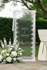 Custom Sheer Lace Wedding Welcome Sign, Modern Ceremony Banner