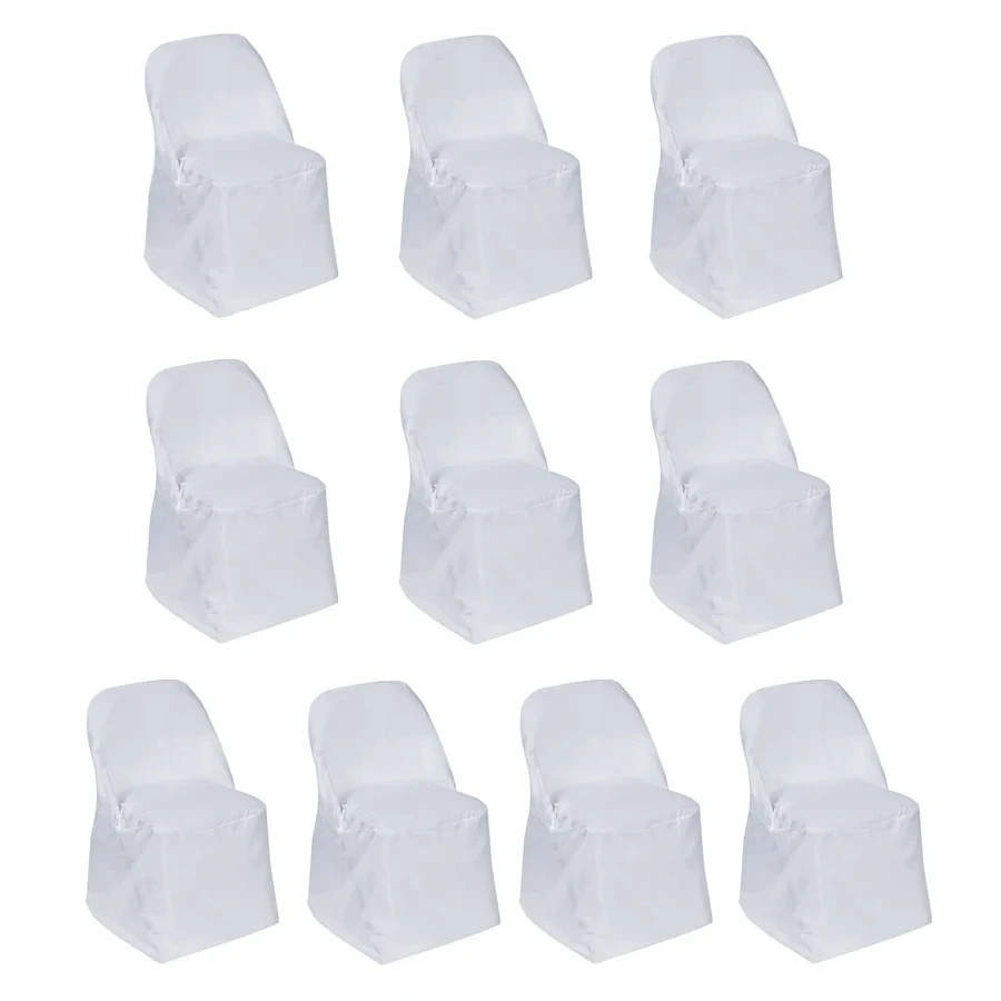 10 Pieces White Polyester Folding Chair Covers for Standard Folding Chairs