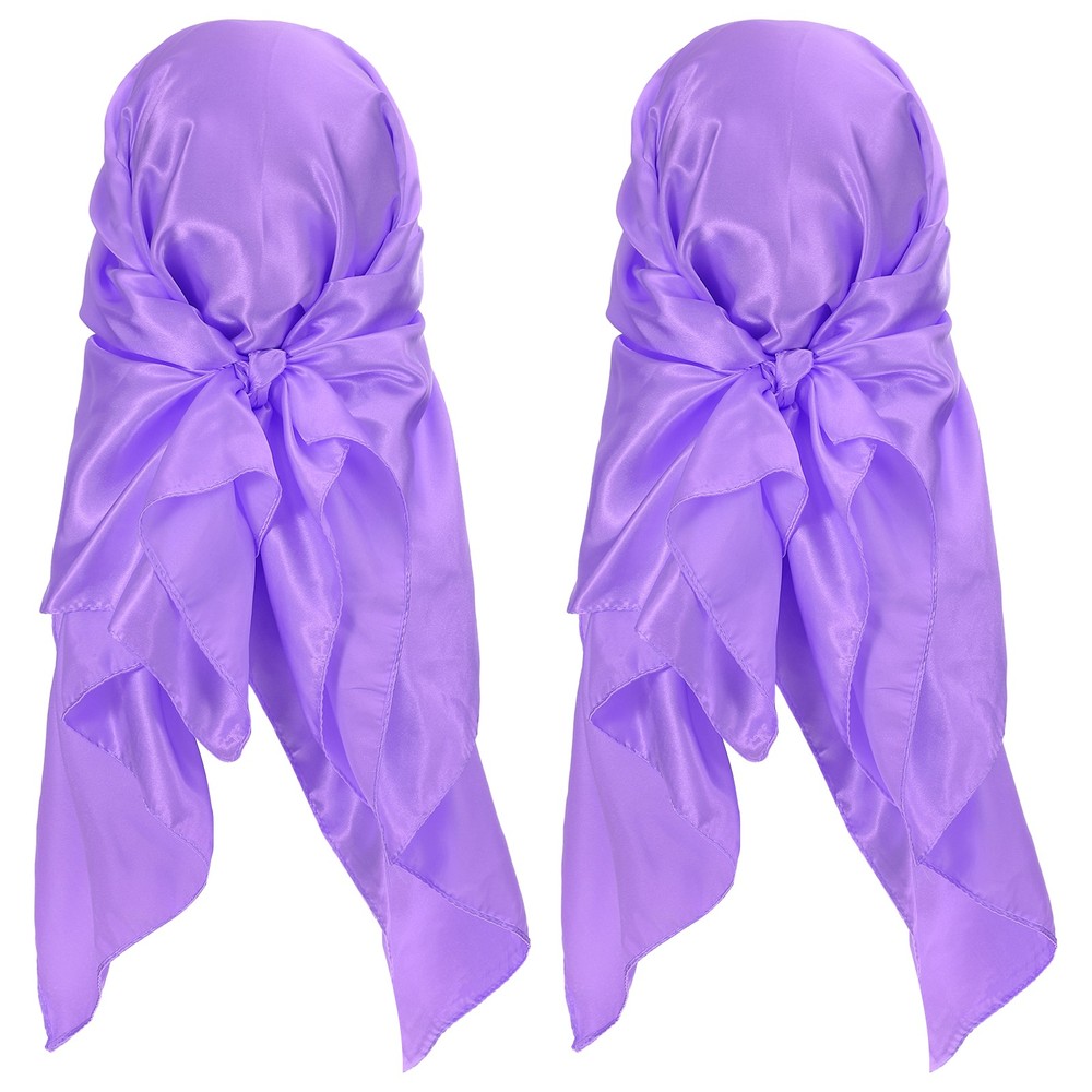 2Pcs 35 Inch Square Satin Head Scarf Silk Feeling Hair Scarf, Light Purple