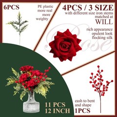 Artificial Flowers, Winter Flowers Artificial – Roses Bouquet with Berry and …
