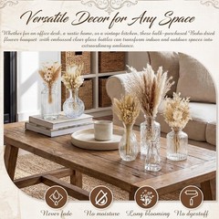 24 Pcs Boho Dried Flower Bouquet with Glass Vase Set 12 Mini