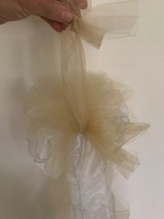 10 Large Wedding Pew Bows White Gold Satin Tulle Pearl Beads Church Aisle Decor