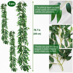 3 Strands Artificial Italian Ruscus Vines 78″ Silk Italian Ruscus Greenery Ga…