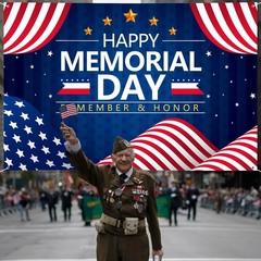 Memorial Day Decorations Banner 72″ x 48″ Backdrop Remember and Honor Happy M…