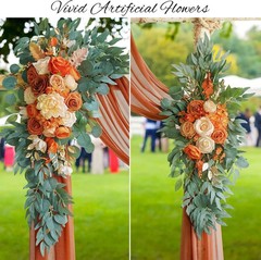 Artificial Wedding Flowers & Draping Fabric Set: Elegant Burnt Orange Decor
