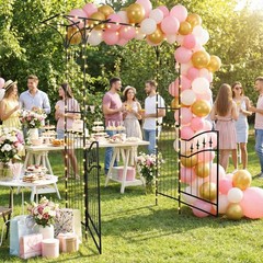 Metal Wedding Arch 7FT Stand Archway w/ Door for Outdoor Garden Party Decoration