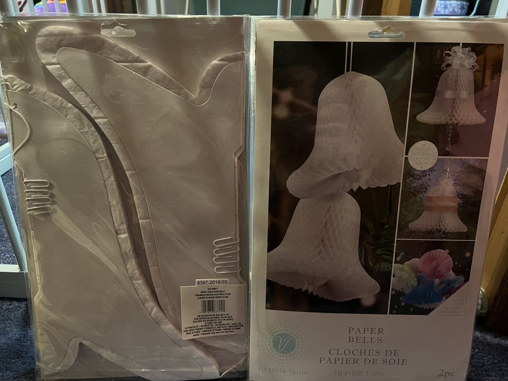 22 packs of 2 (44 total) WHITE WEDDING PAPER BELLS BY VICTORIA LYNN 9” 11” 15”